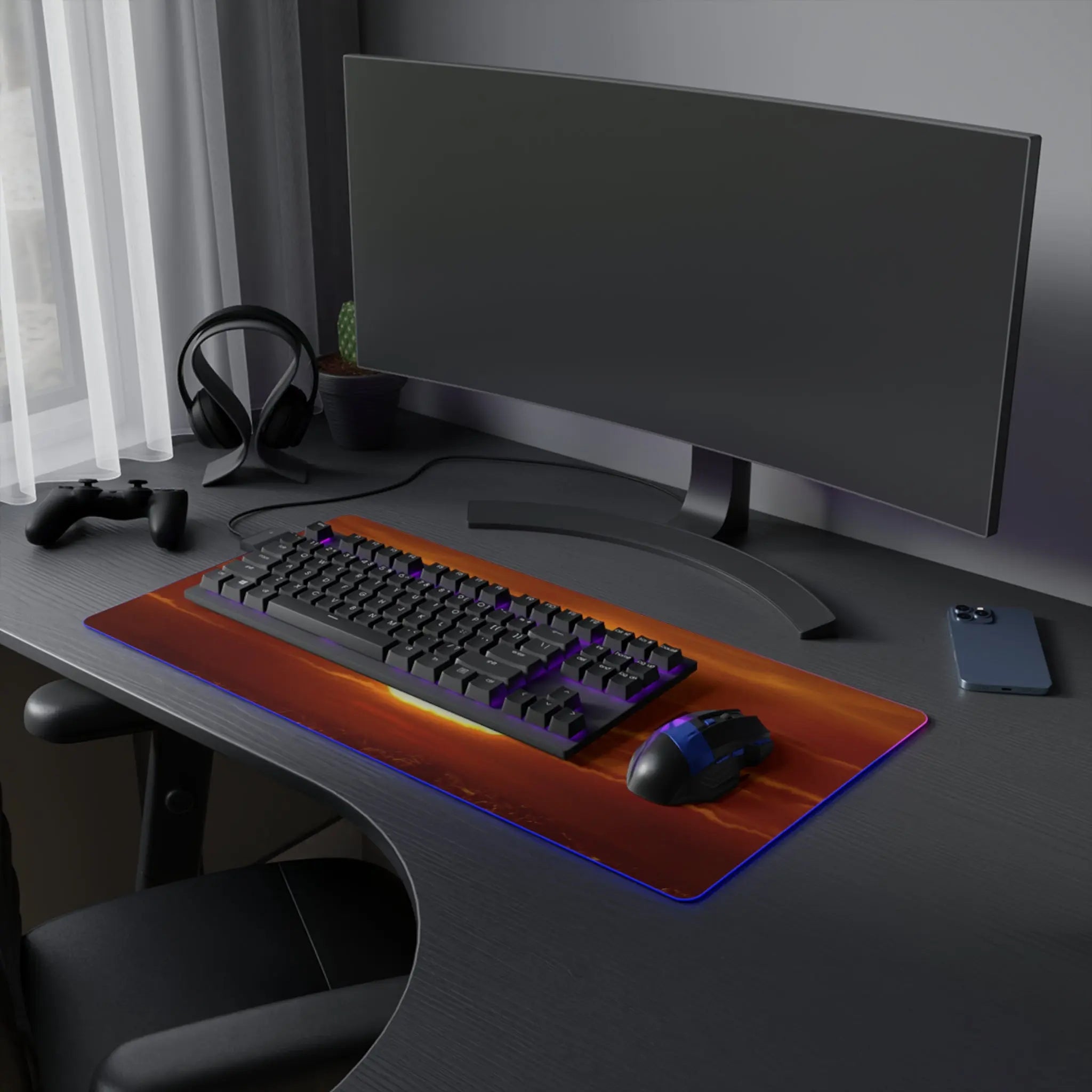 LED Gaming Mouse Pad Sunset Space Battle Printify