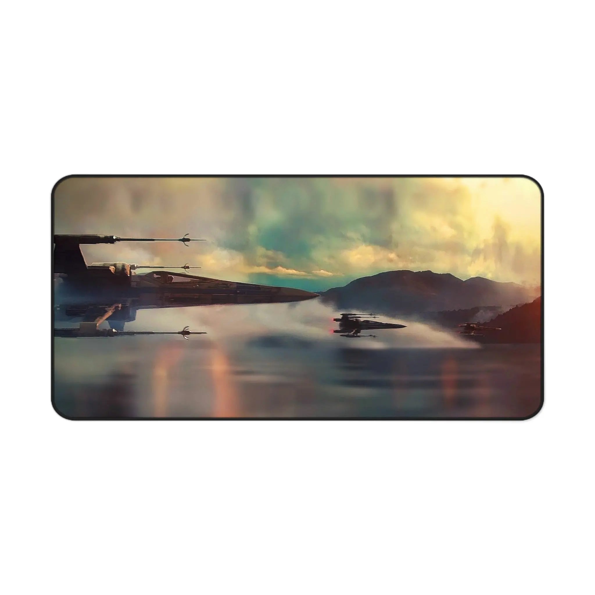 Sci-Fi Starfighter Desk Mat gaming setup
