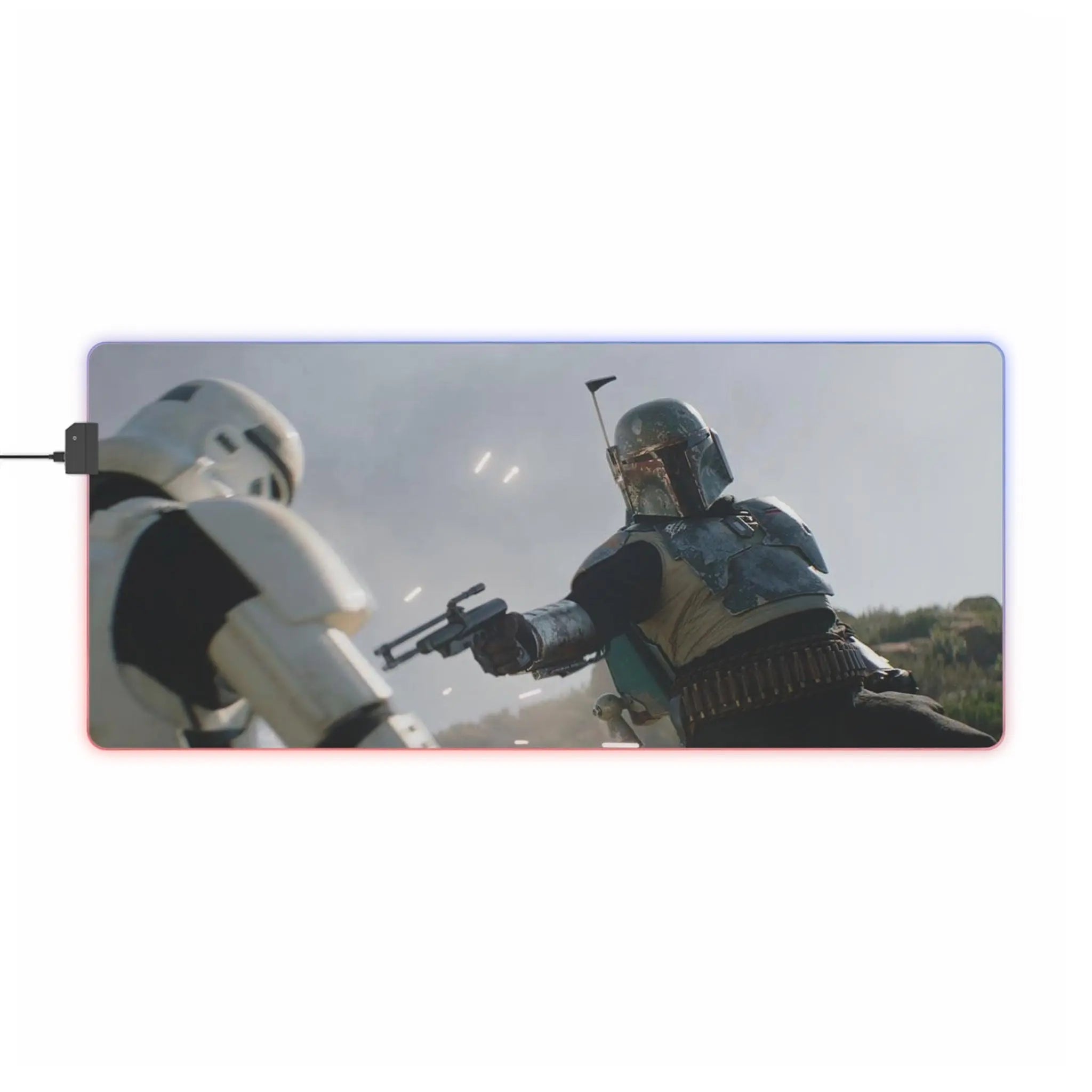 LED Gaming Mouse Pad Boba Fett Battle Print Printify