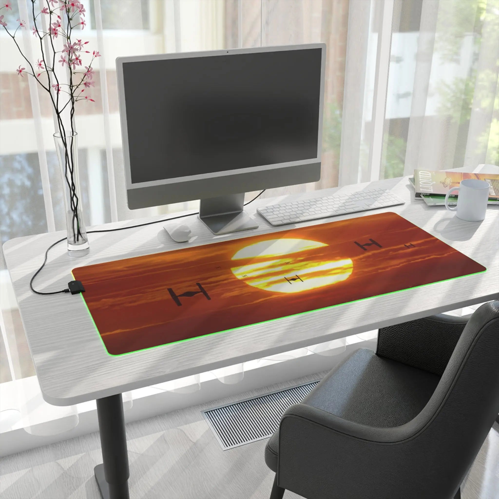 LED Gaming Mouse Pad Sunset Space Battle Printify
