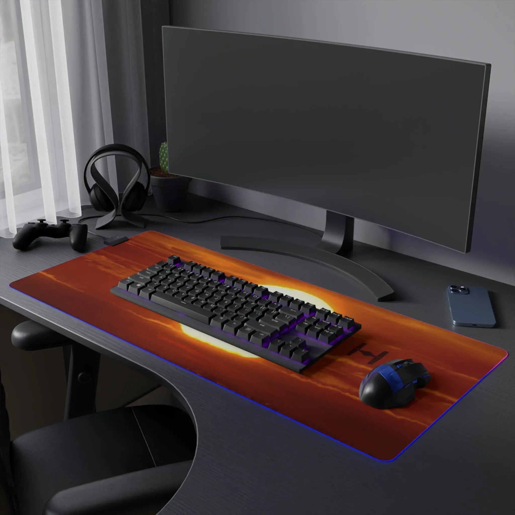 LED Gaming Mouse Pad Sunset Space Battle Printify