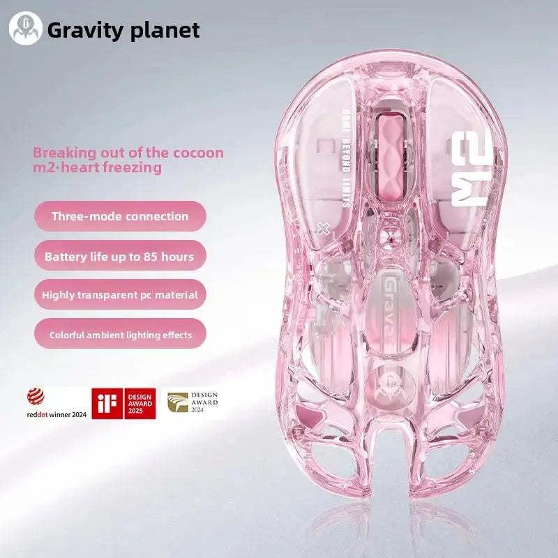 GravaStar M2 Gaming Mouse Classic Version Jelly Pink Mice Hollowed Out Tri Mode Wireless Bluetooth Lightweight E-sport Mouse Star wars mouse pads