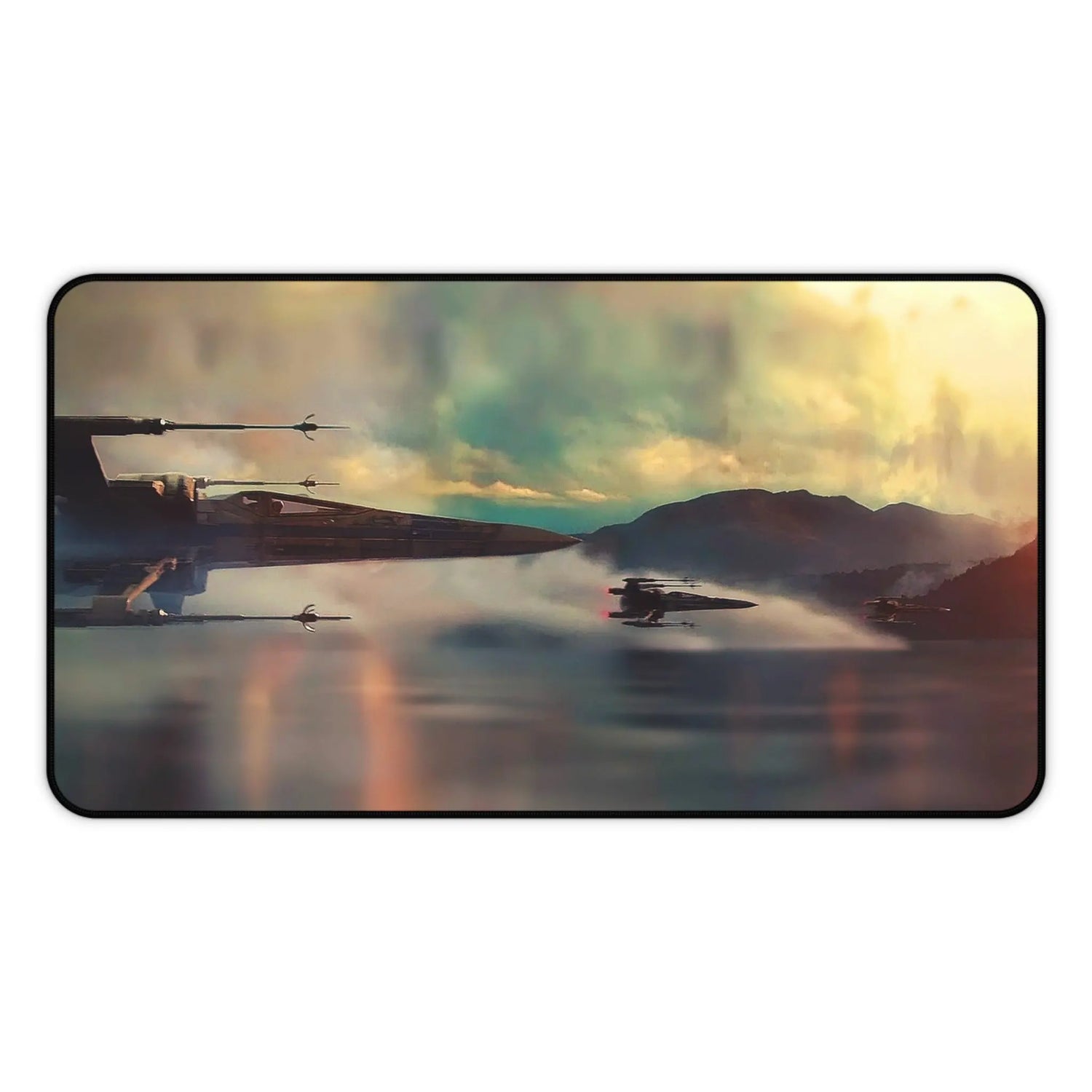 Sci-Fi Starfighter Desk Mat gaming setup