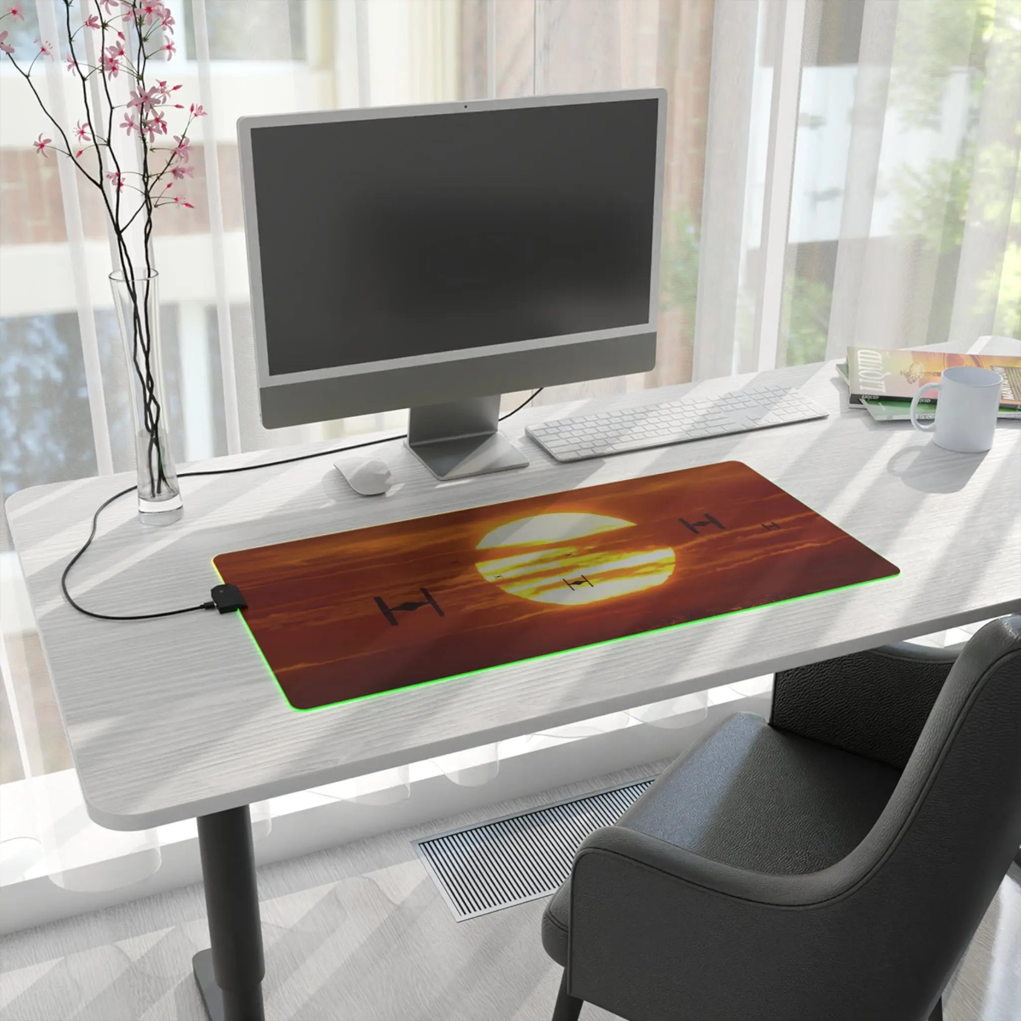 LED Gaming Mouse Pad Sunset Space Battle Printify
