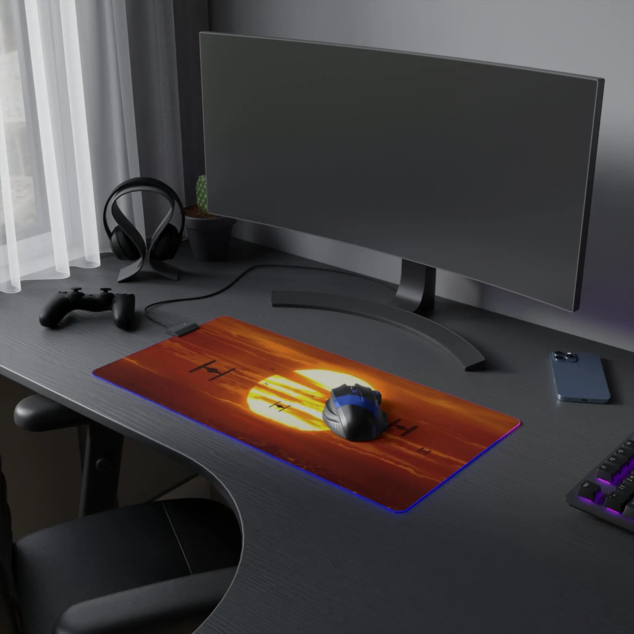 LED Gaming Mouse Pad Sunset Space Battle Printify