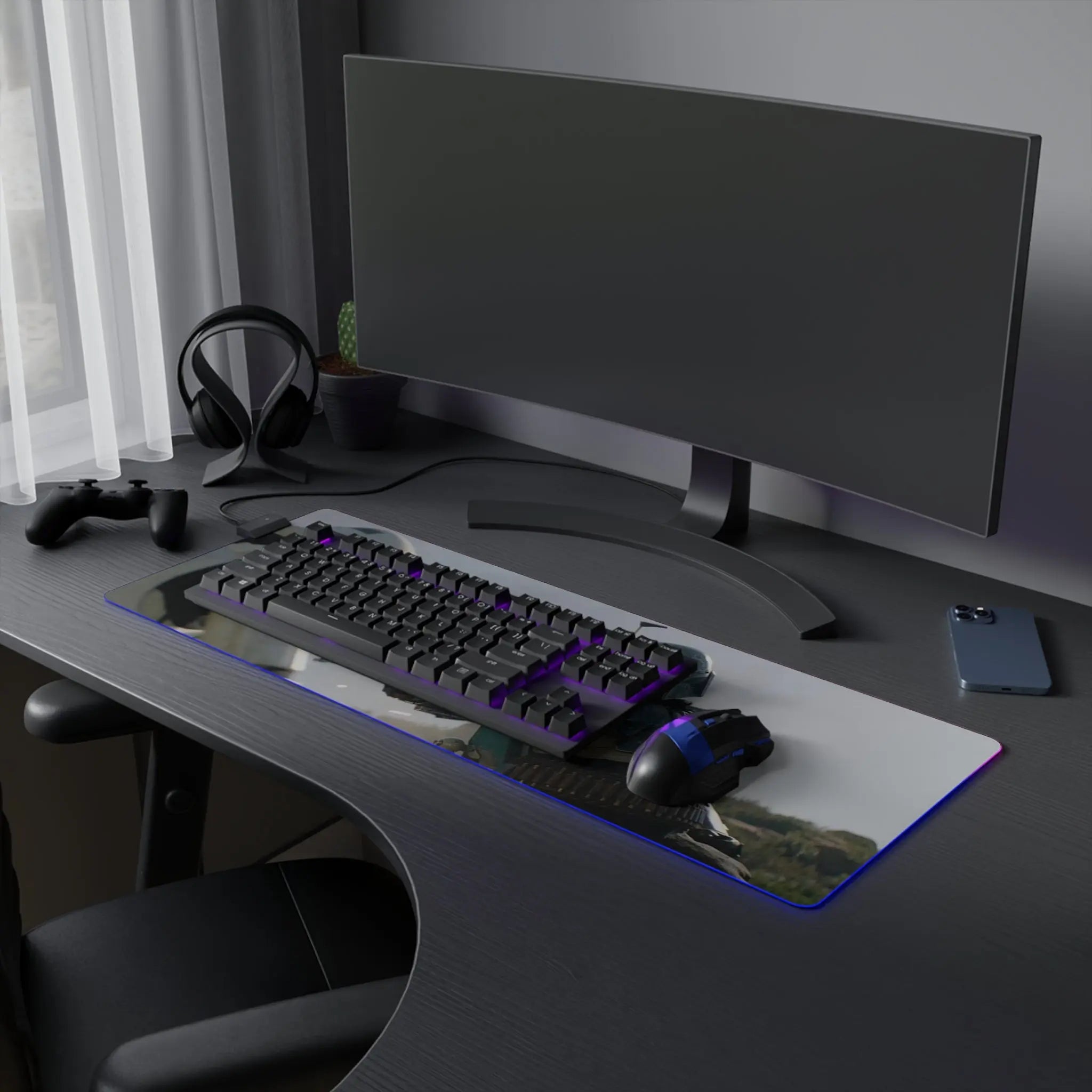 LED Gaming Mouse Pad Boba Fett Battle Print Printify
