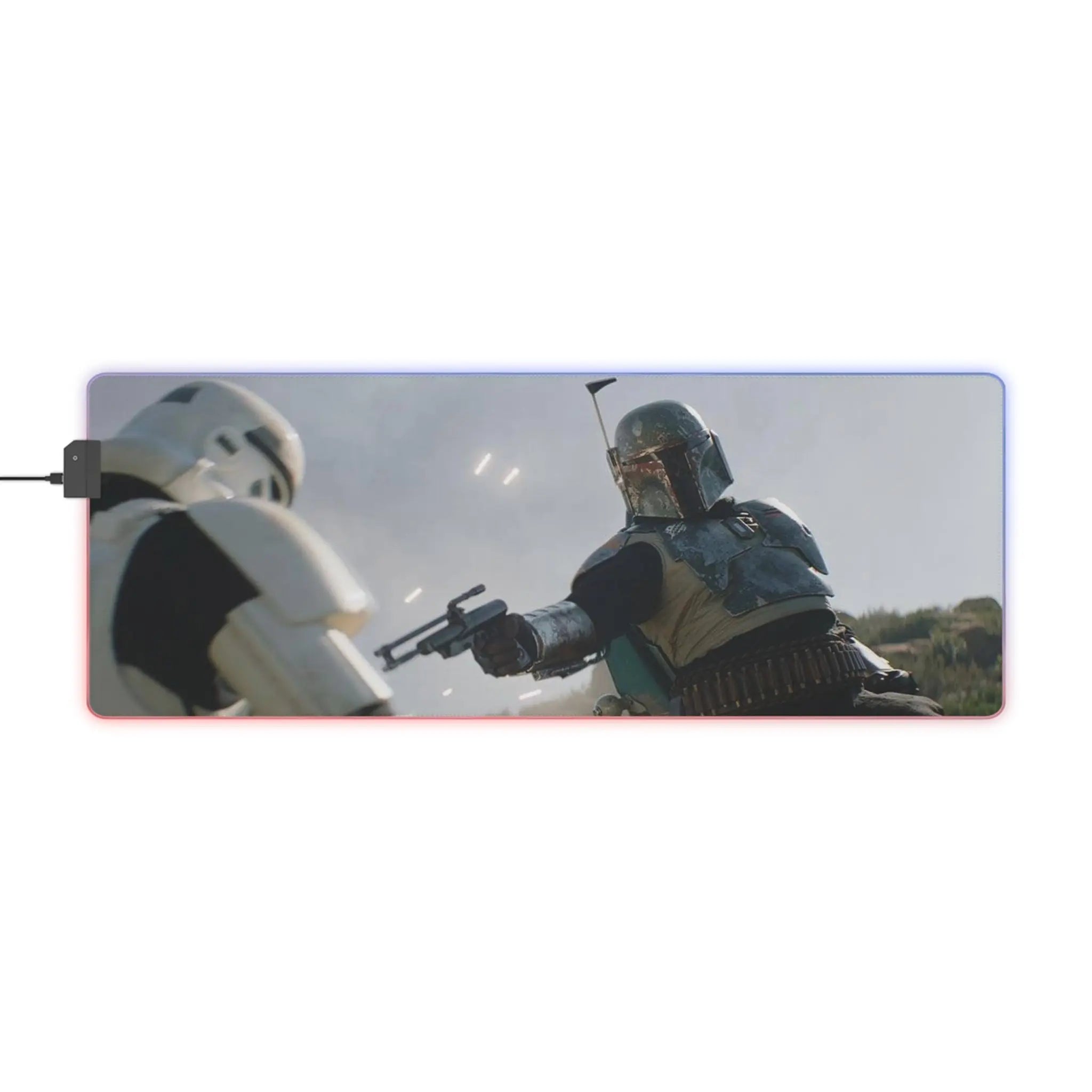 LED Gaming Mouse Pad Boba Fett Battle Print Printify