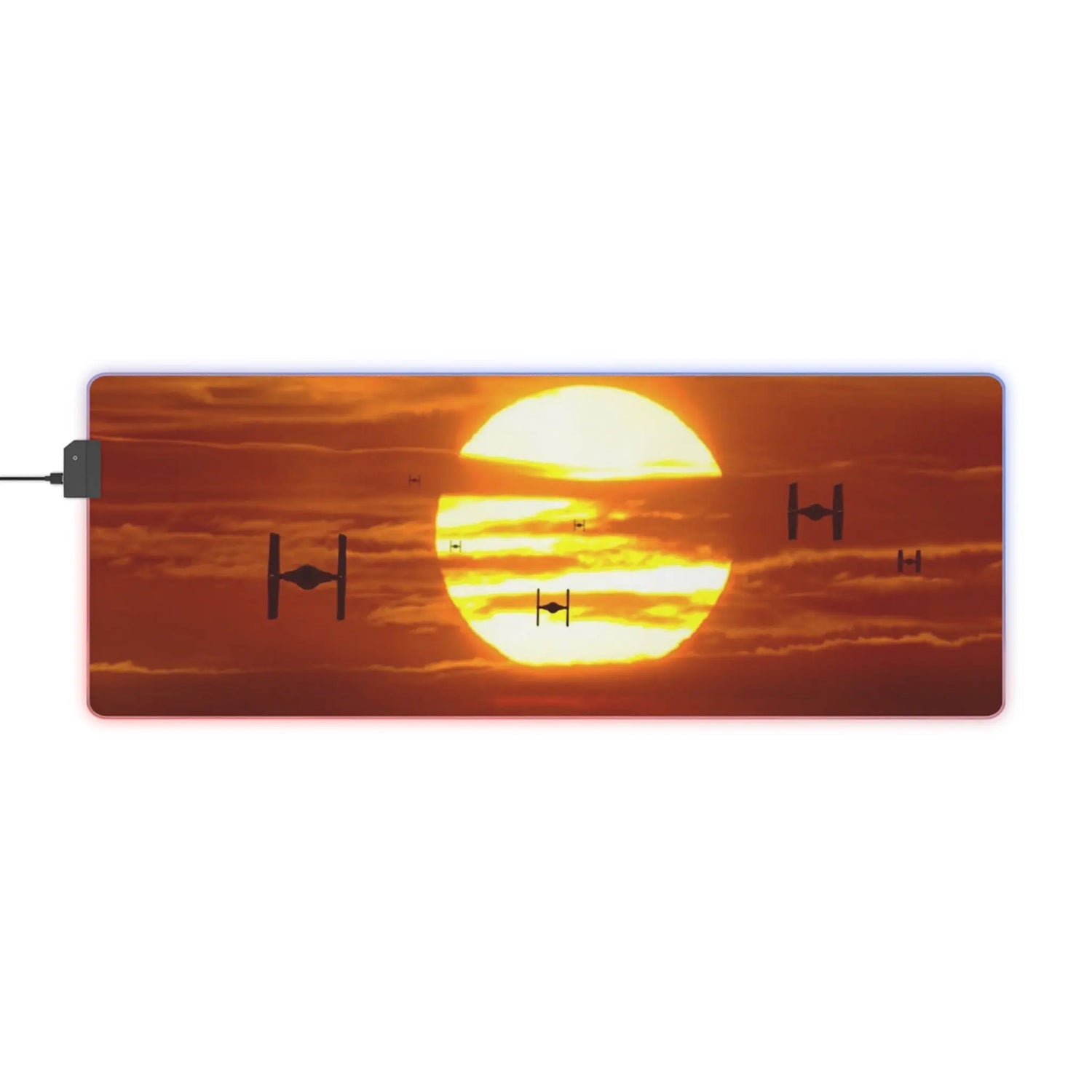 LED Gaming Mouse Pad Sunset Space Battle Printify