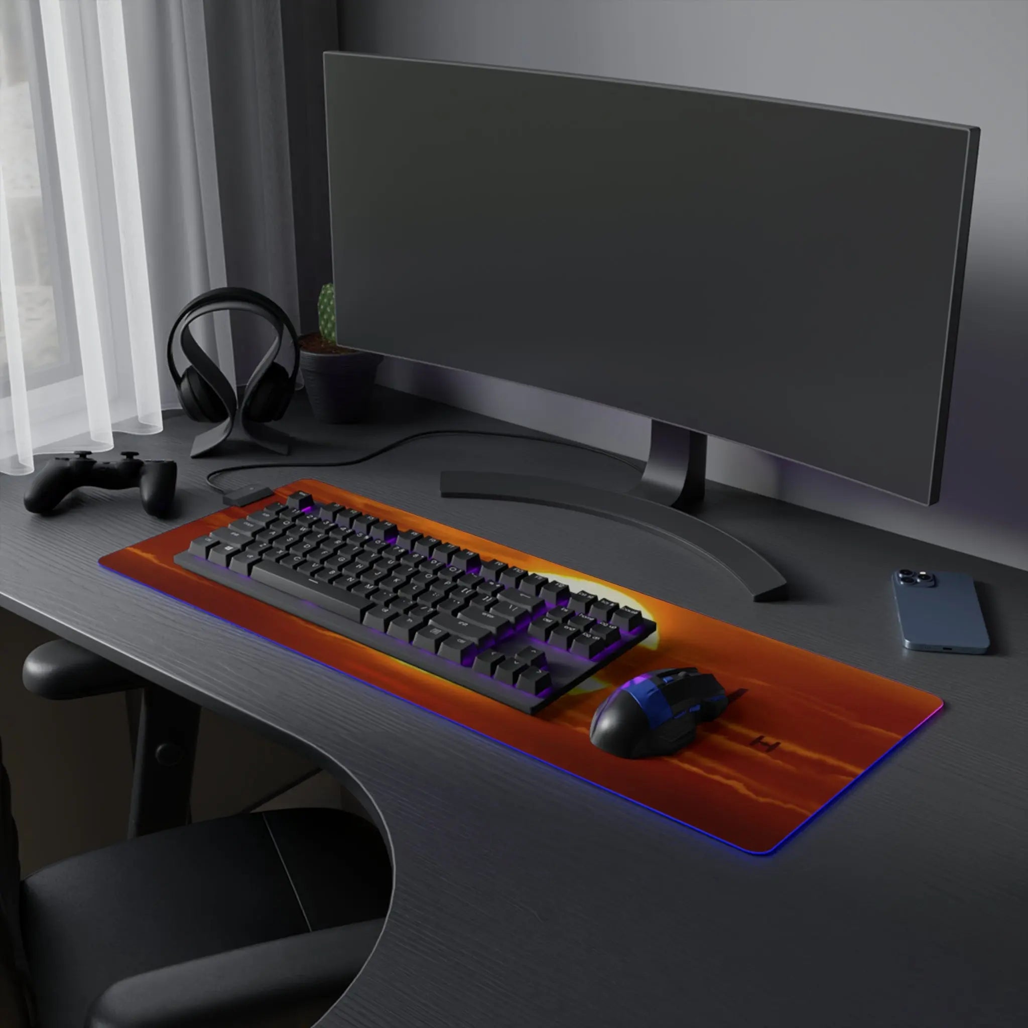 LED Gaming Mouse Pad Sunset Space Battle Printify