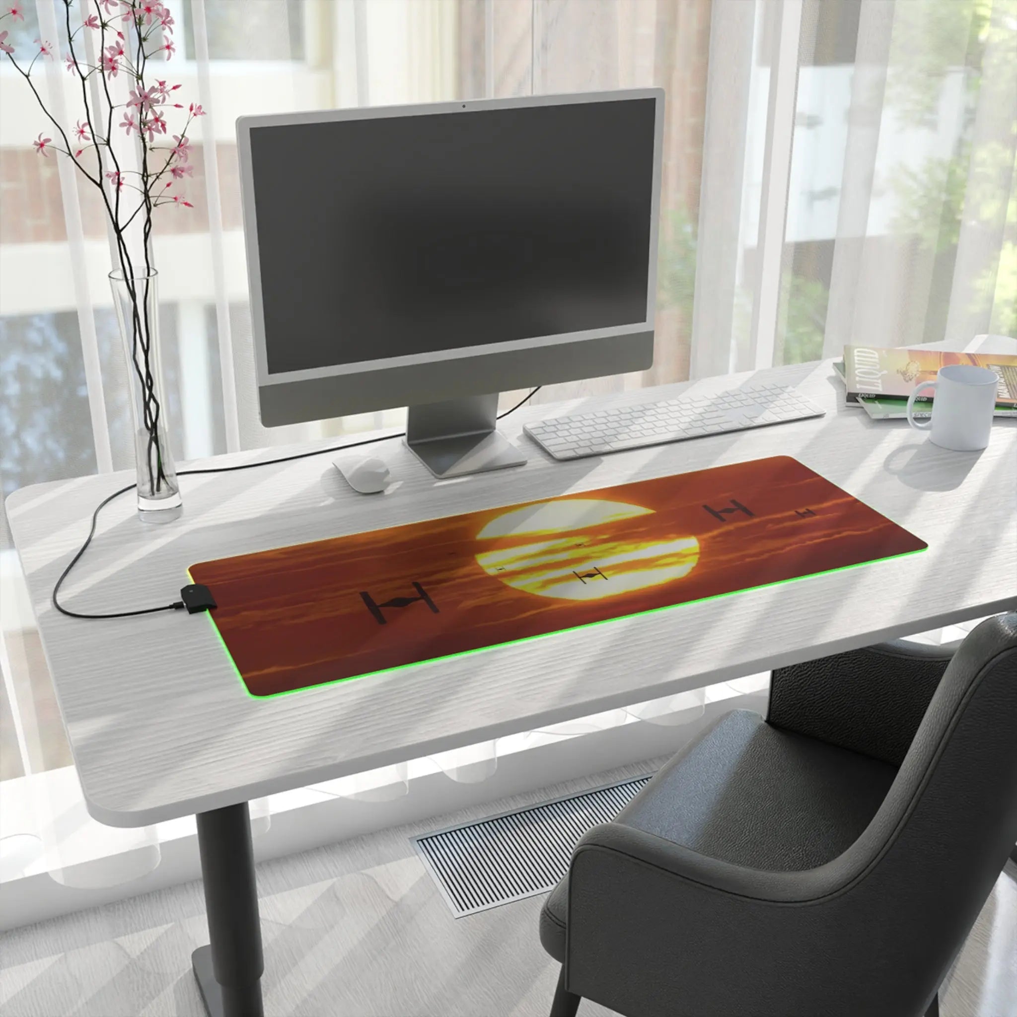 LED Gaming Mouse Pad Sunset Space Battle Printify