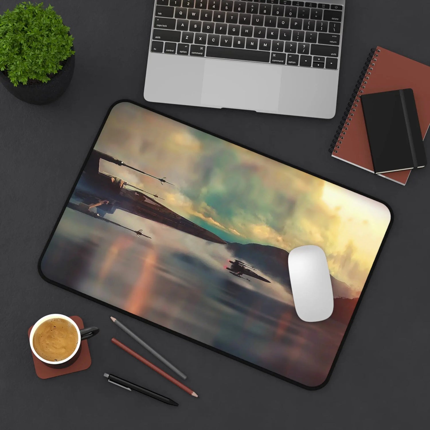 Sci-Fi Starfighter Desk Mat gaming setup