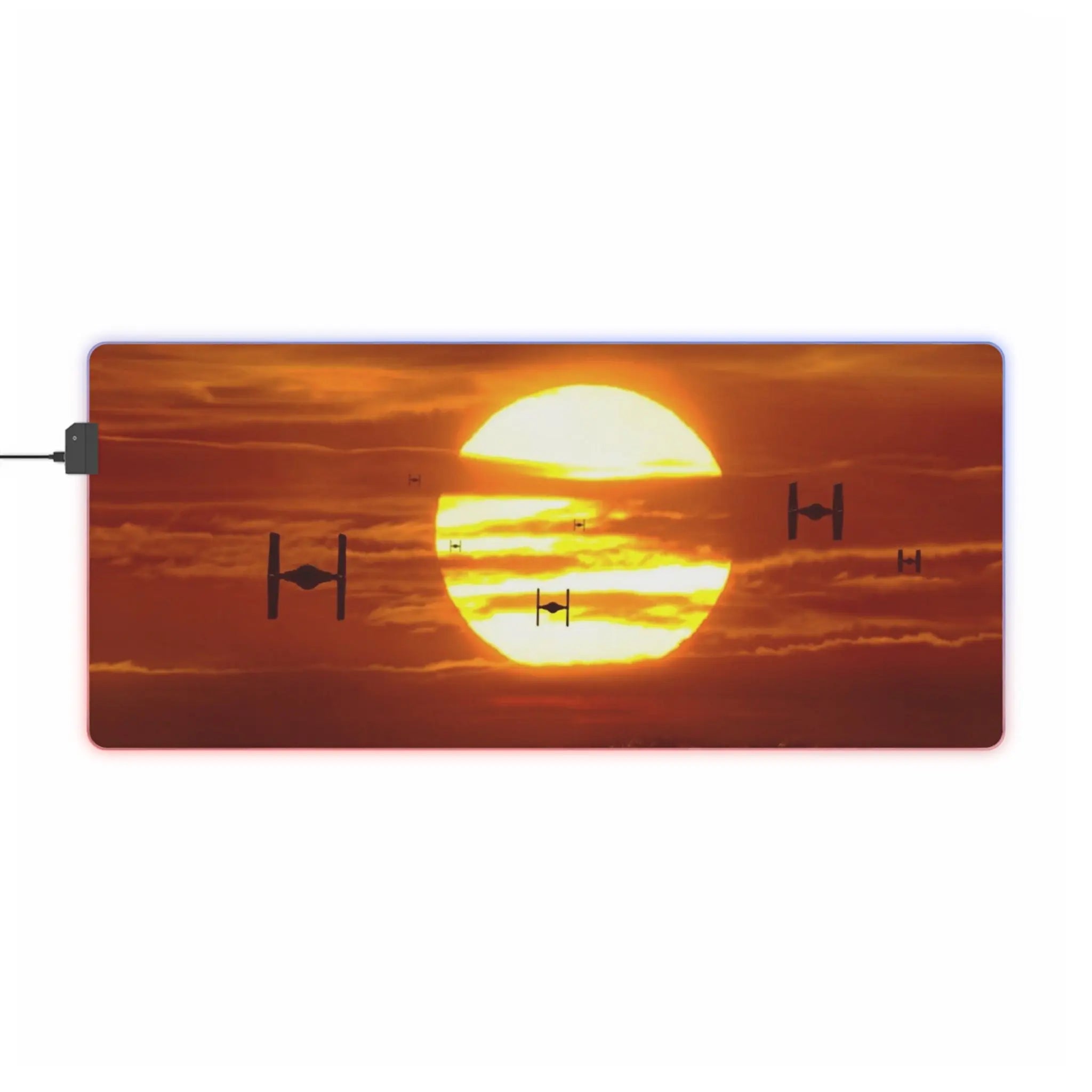 LED Gaming Mouse Pad Sunset Space Battle Printify