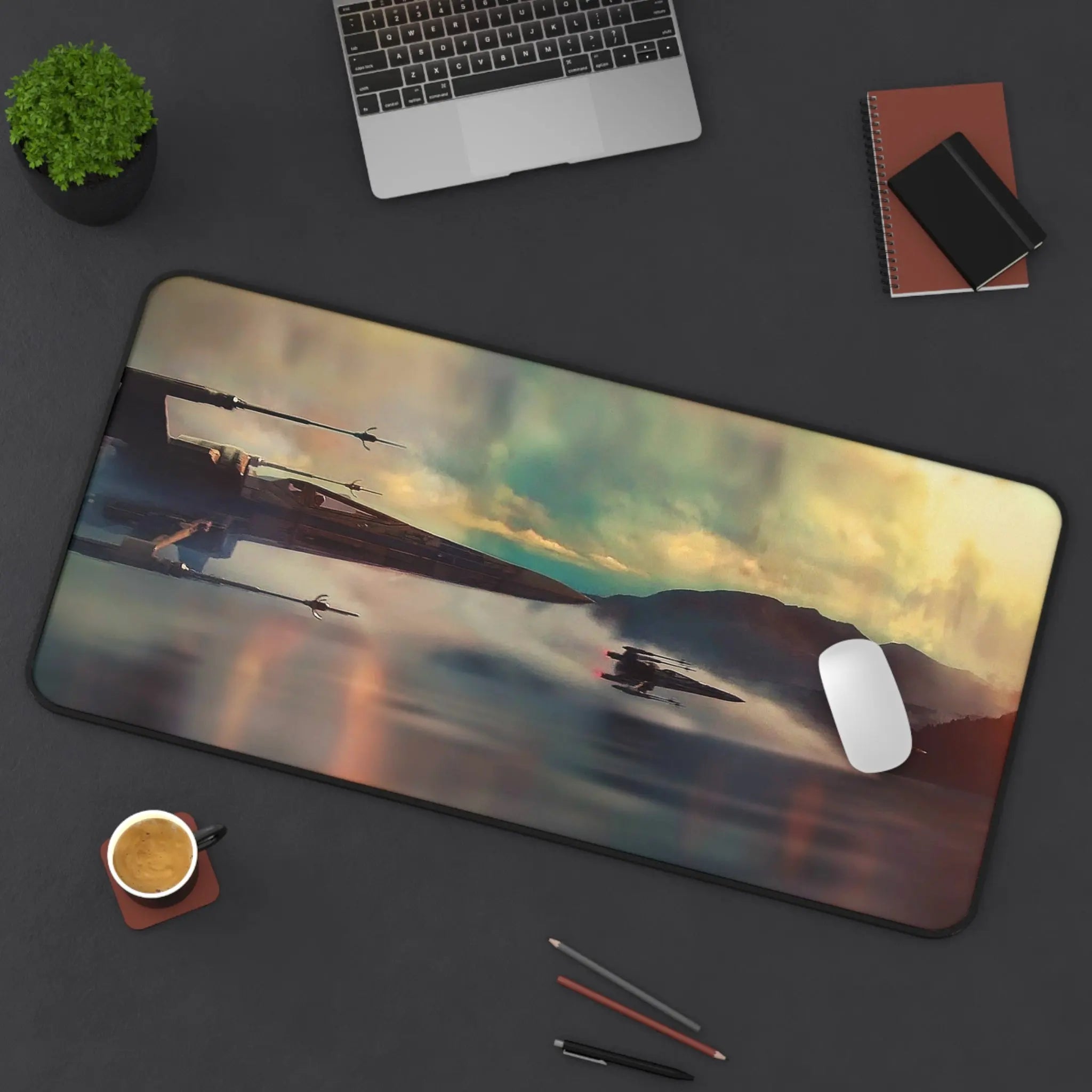 Sci-Fi Starfighter Desk Mat gaming setup