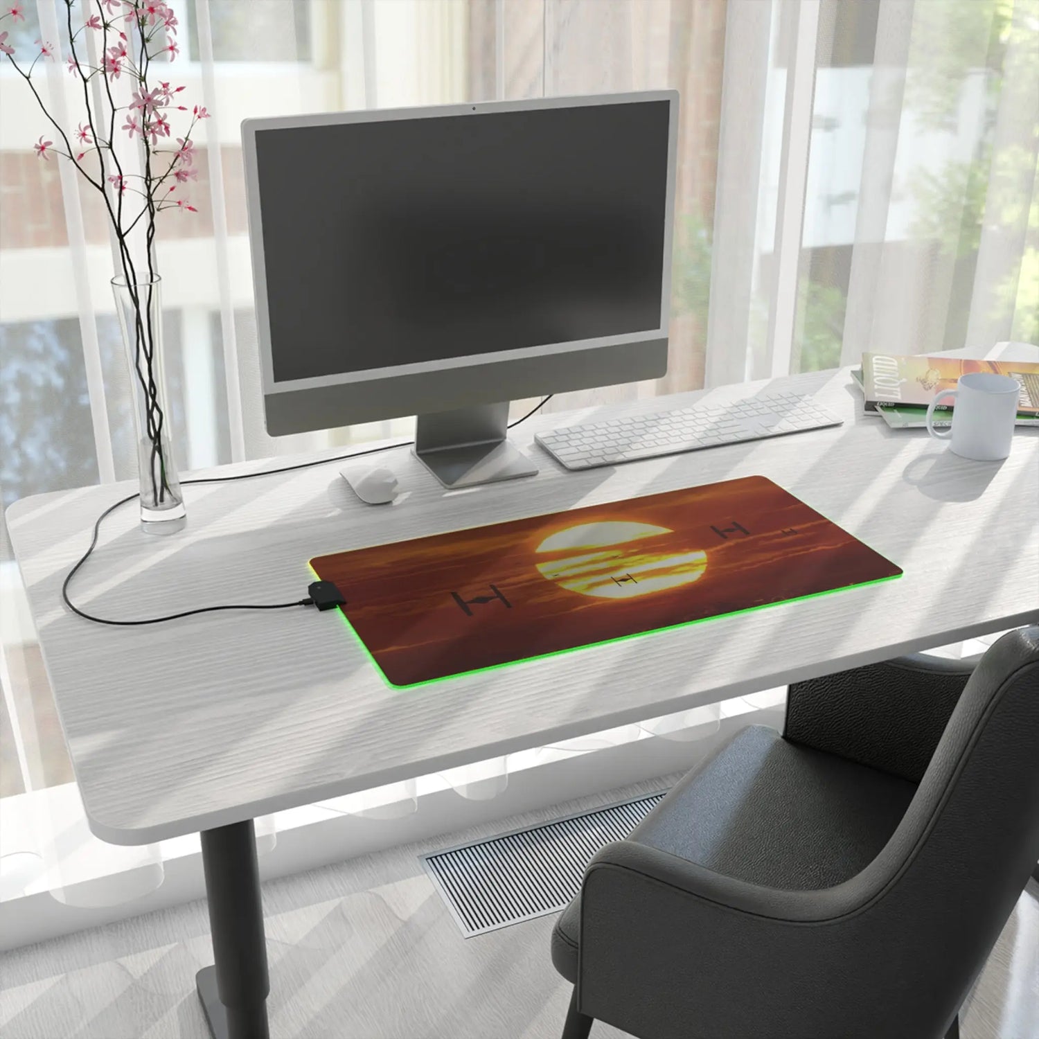 LED Gaming Mouse Pad Sunset Space Battle Printify