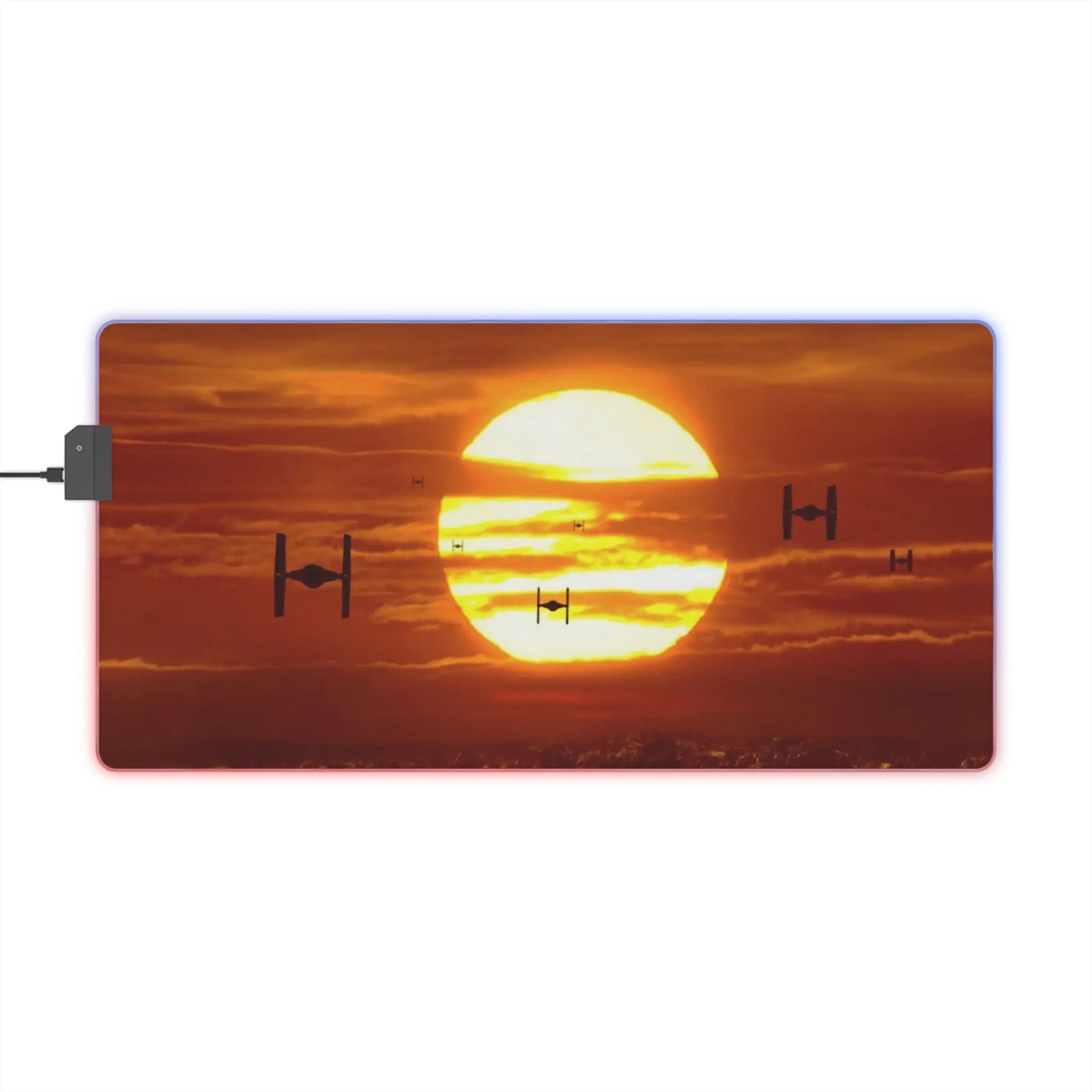 LED Gaming Mouse Pad Sunset Space Battle Printify