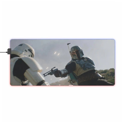 LED Gaming Mouse Pad Boba Fett Battle Print Printify