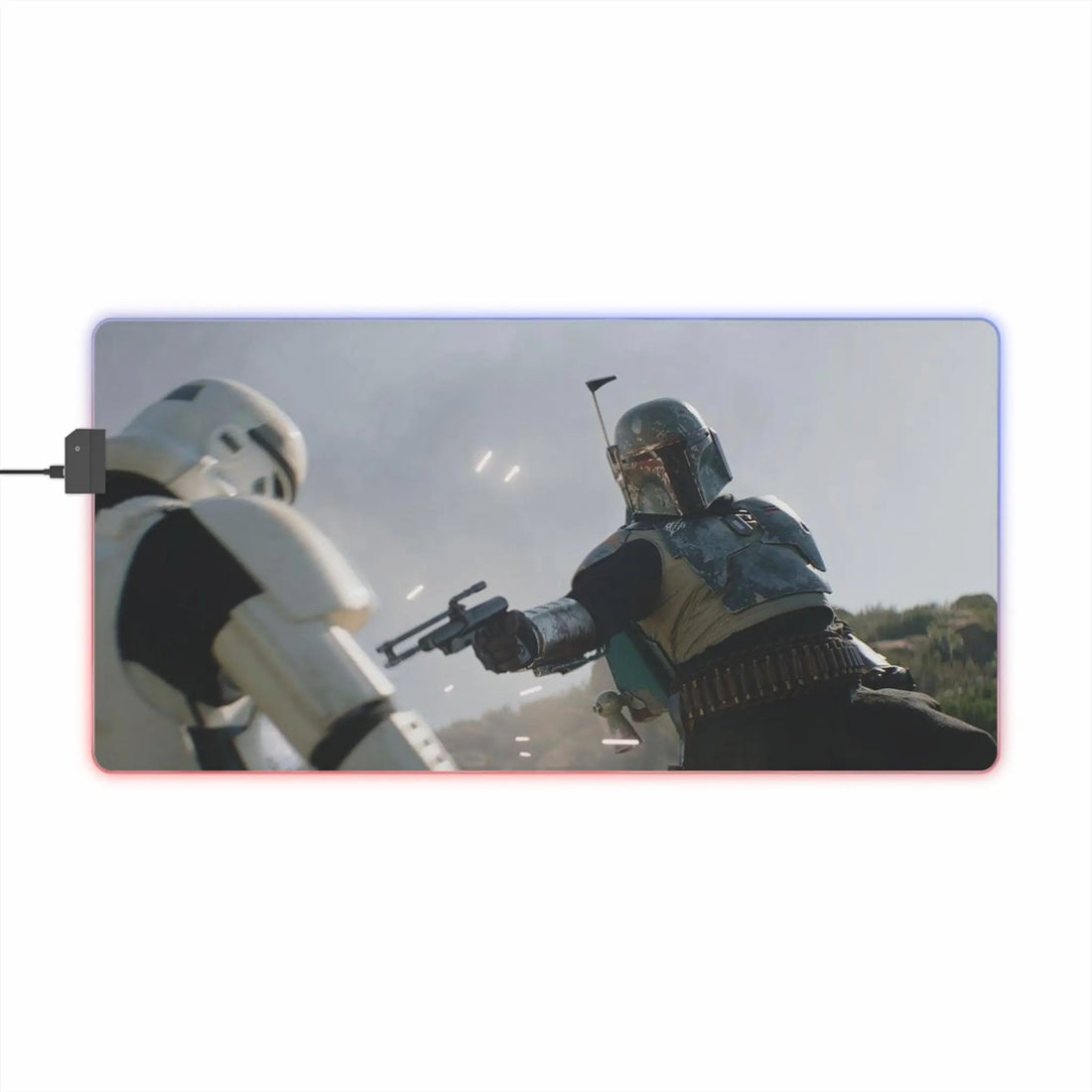 LED Gaming Mouse Pad Boba Fett Battle Print Printify