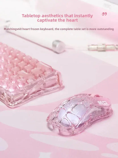GravaStar M2 Gaming Mouse Classic Version Jelly Pink Mice Hollowed Out Tri Mode Wireless Bluetooth Lightweight E-sport Mouse Star wars mouse pads