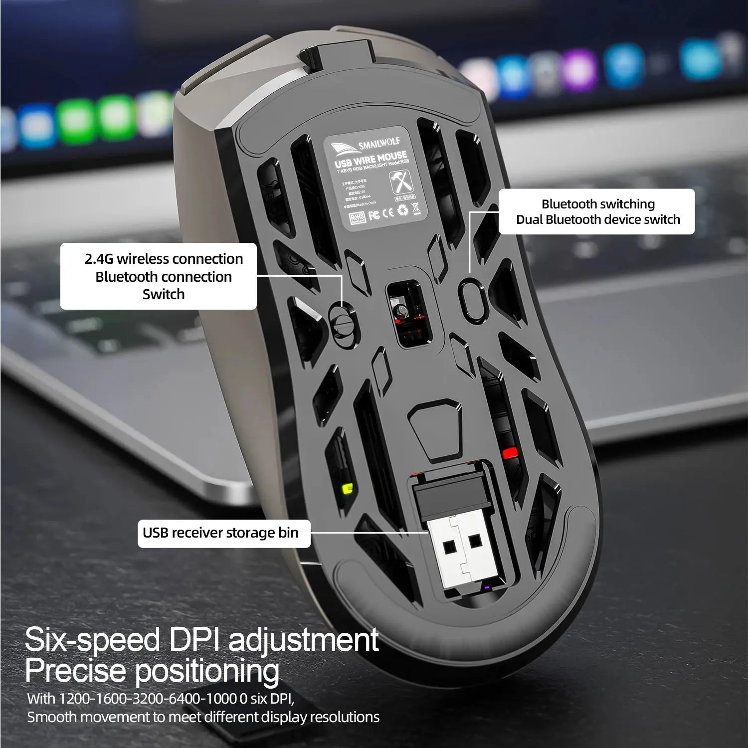 SmailWolf RS8 Bluetooth wireless 2.4g gaming mouse triple-mode lightweight e-sports gaming 1K return rate 10000DPI computer Star wars mouse pads