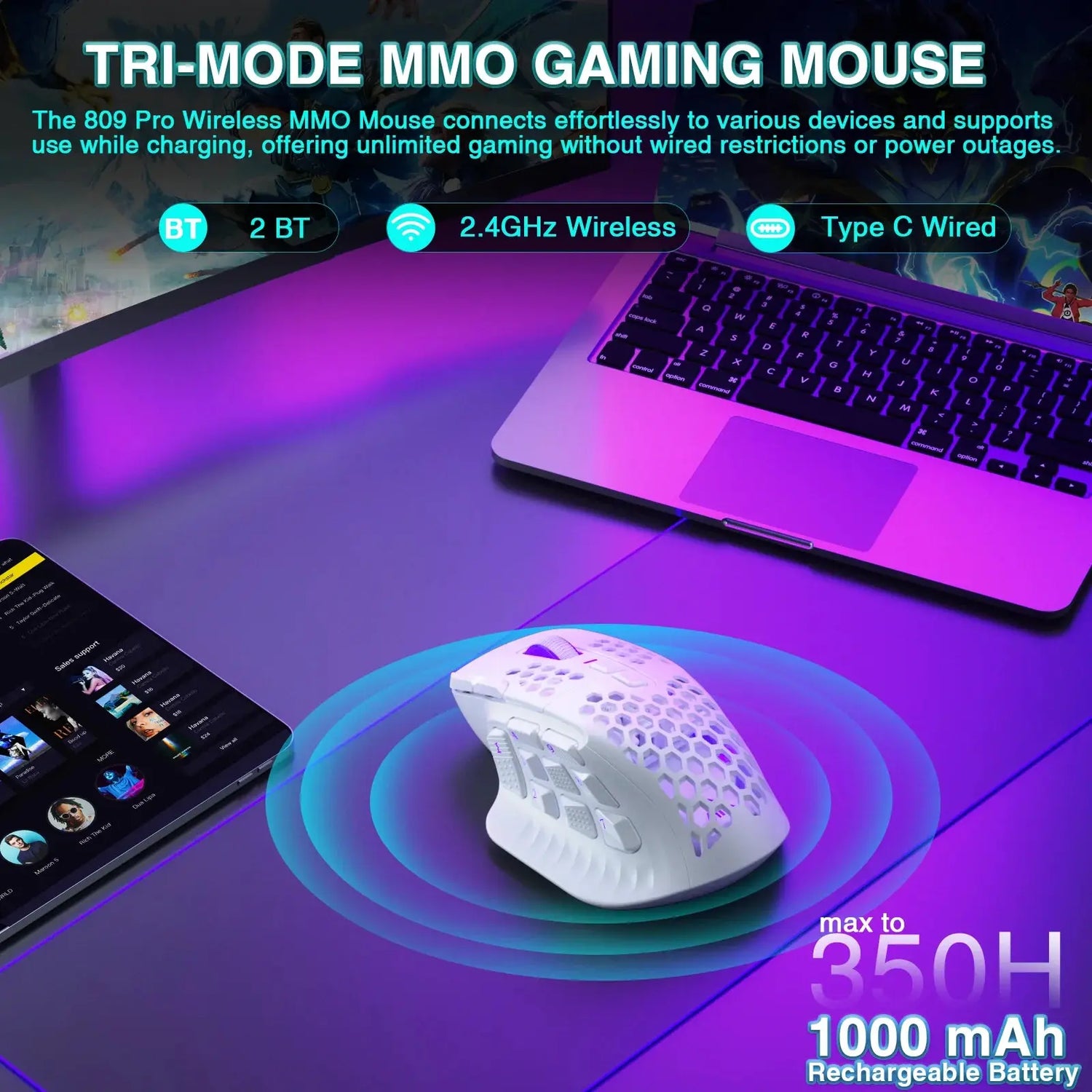 SOLAKAKA SM809 Pro Wireless MMO Gaming Mouse PAW3311 16 Side Buttons 24000 DPI RGB Honeycomb Programmable Macro Wireless mouse Star wars mouse pads