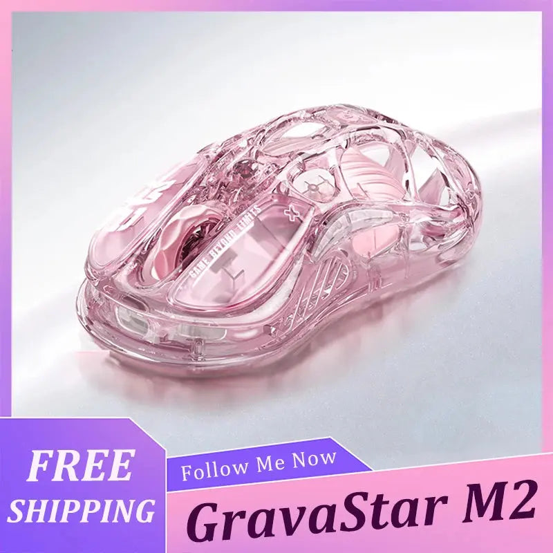 GravaStar M2 Gaming Mouse Classic Version Jelly Pink Mice Hollowed Out Tri Mode Wireless Bluetooth Lightweight E-sport Mouse Star wars mouse pads